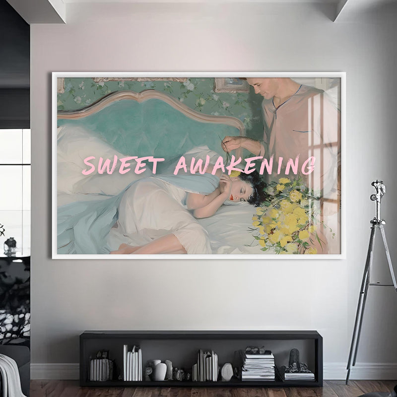 Sweet Awakening Cam tablo – Beyaz Çerçeveli Cam Tablo