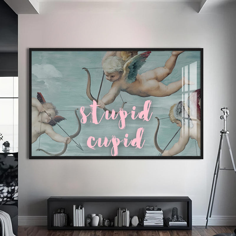 Stupid Cupid Cam tablo – Siyah Çerçeveli Cam Tablo
