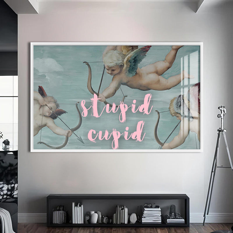 Stupid Cupid Cam tablo – Beyaz Çerçeveli Cam Tablo