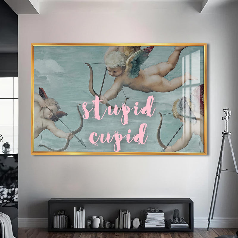 Stupid Cupid Cam tablo – Altın Çerçeveli Cam Tablo
