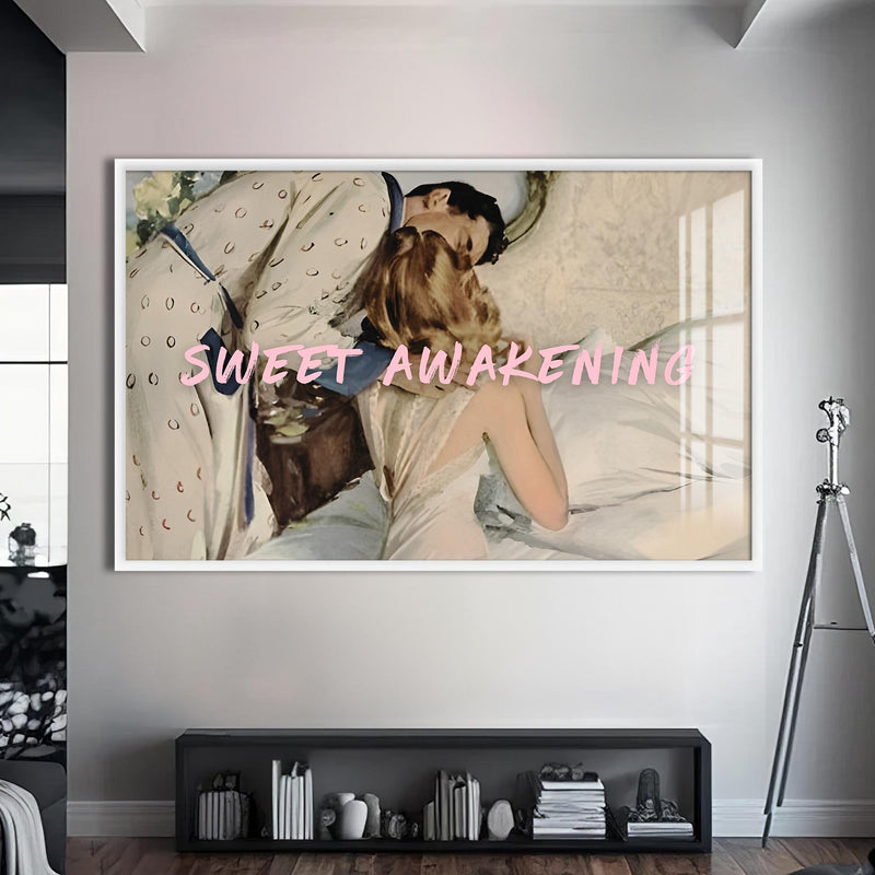 Sweet Awakening Cam tablo – Beyaz Çerçeveli Cam Tablo