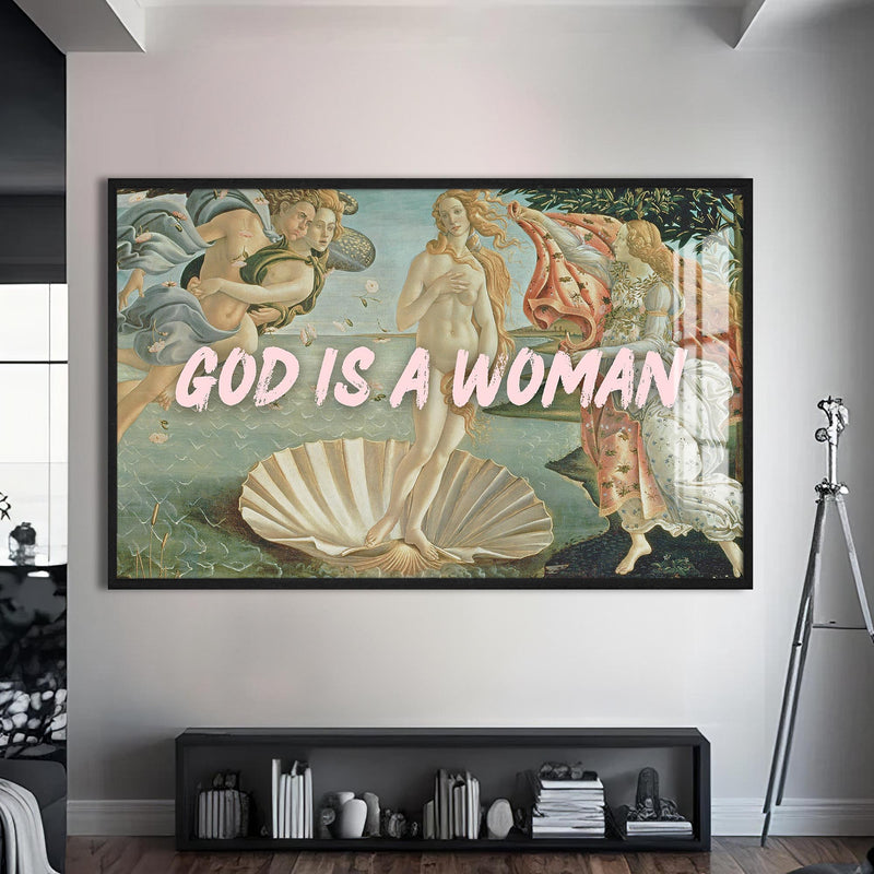 GOD IS A WOMAN Cam tablo – Siyah Çerçeveli Cam Tablo