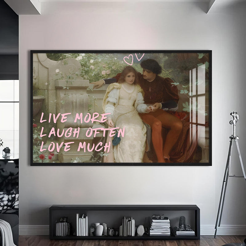Live More, Laugh Often, Love Much Cam tablo – Siyah Çerçeveli Cam Tablo
