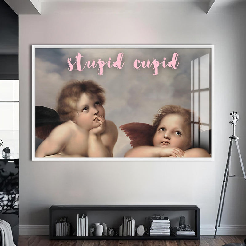 Stupid Cupid Cam tablo – Beyaz Çerçeveli Cam Tablo