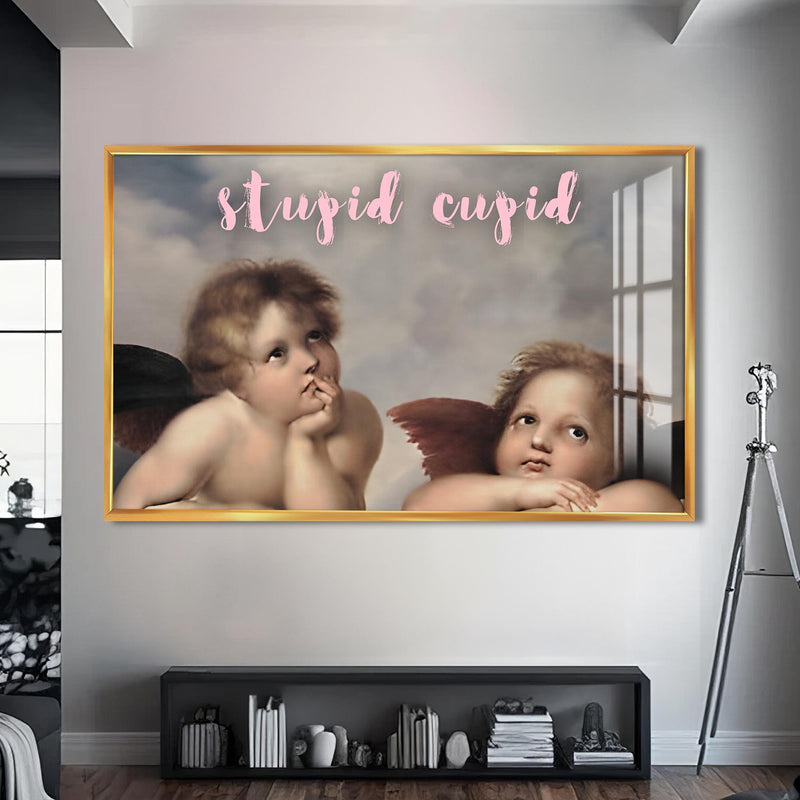 Stupid Cupid Cam tablo – Altın Çerçeveli Cam Tablo