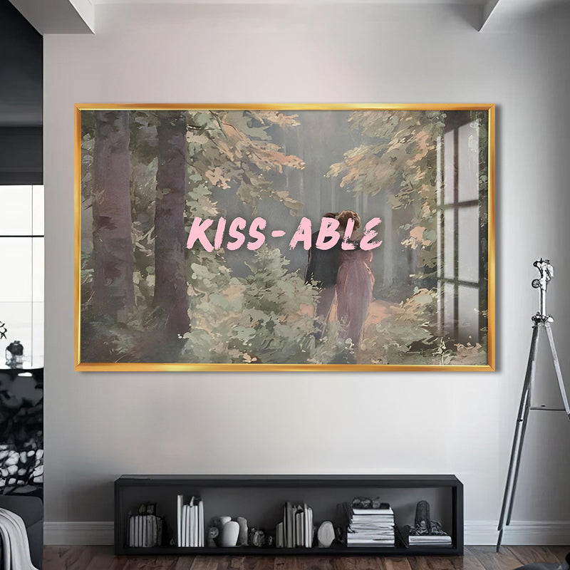 Kiss-able Cam tablo – Altın Çerçeveli Cam Tablo