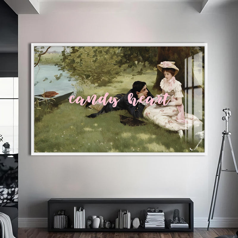 Candy Heart Cam tablo – Beyaz Çerçeveli Cam Tablo