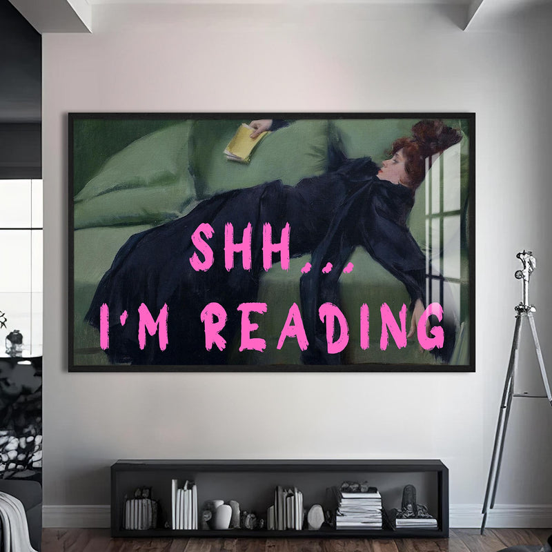Shh… I’m Reading Cam tablo – Siyah Çerçeveli Cam Tablo