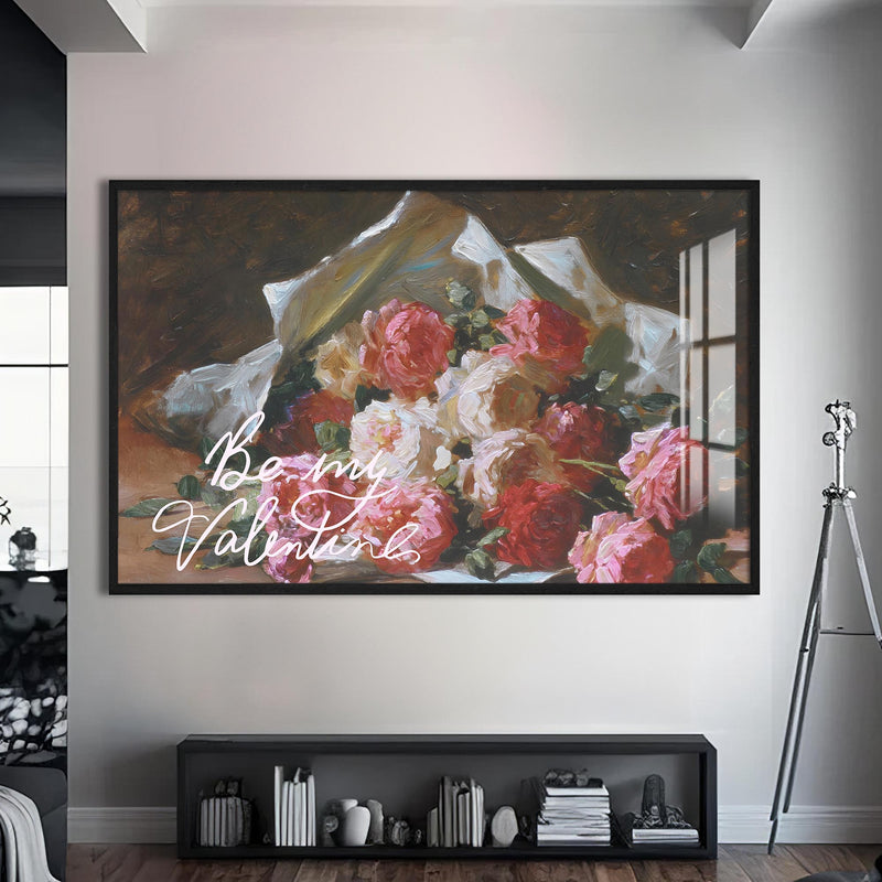 Be My Valentine Cam tablo – Siyah Çerçeveli Cam Tablo