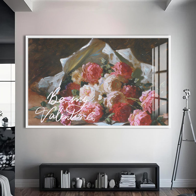 Be My Valentine Cam tablo – Beyaz Çerçeveli Cam Tablo