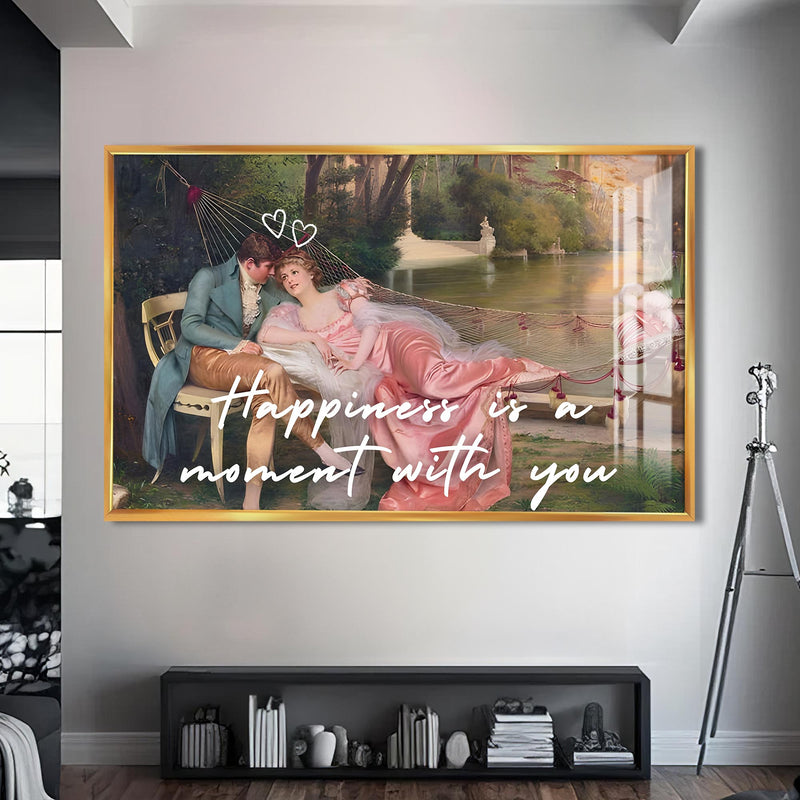 Happiness is a moment with you Cam tablo – Altın Çerçeveli Cam Tablo