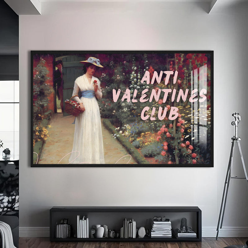 Anti Valentines Club Cam tablo – Siyah Çerçeveli Cam Tablo
