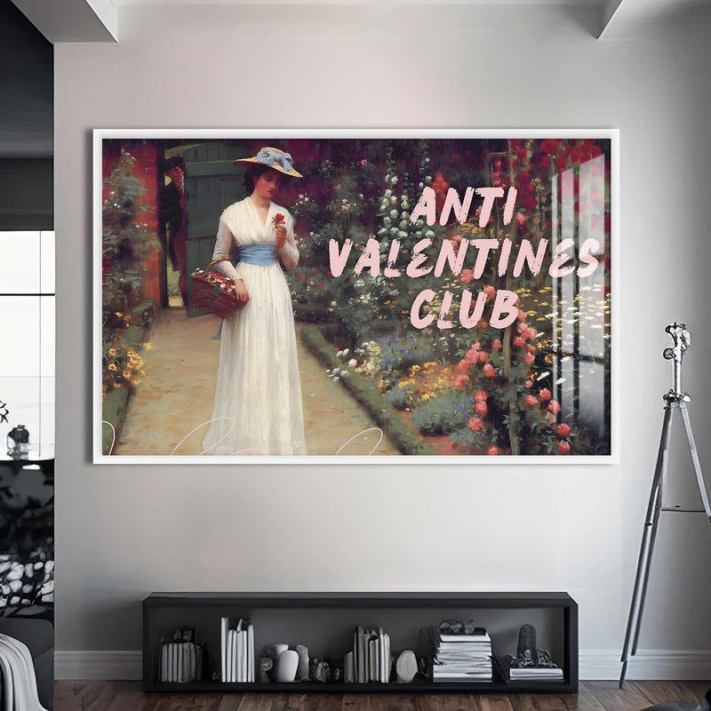 Anti Valentines Club Cam tablo – Beyaz Çerçeveli Cam Tablo