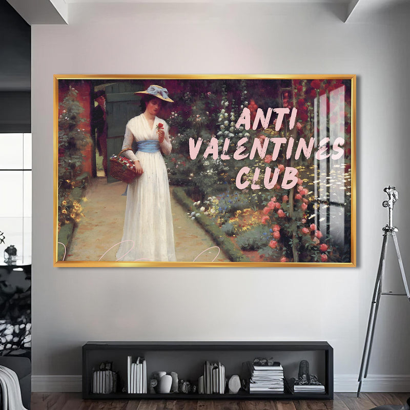 Anti Valentines Club Cam tablo – Altın Çerçeveli Cam Tablo