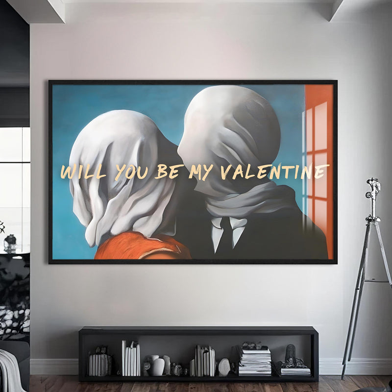 Will you be my valentine Cam tablo – Siyah Çerçeveli Cam Tablo