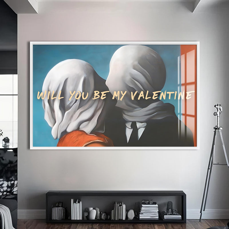 Will you be my valentine Cam tablo – Beyaz Çerçeveli Cam Tablo