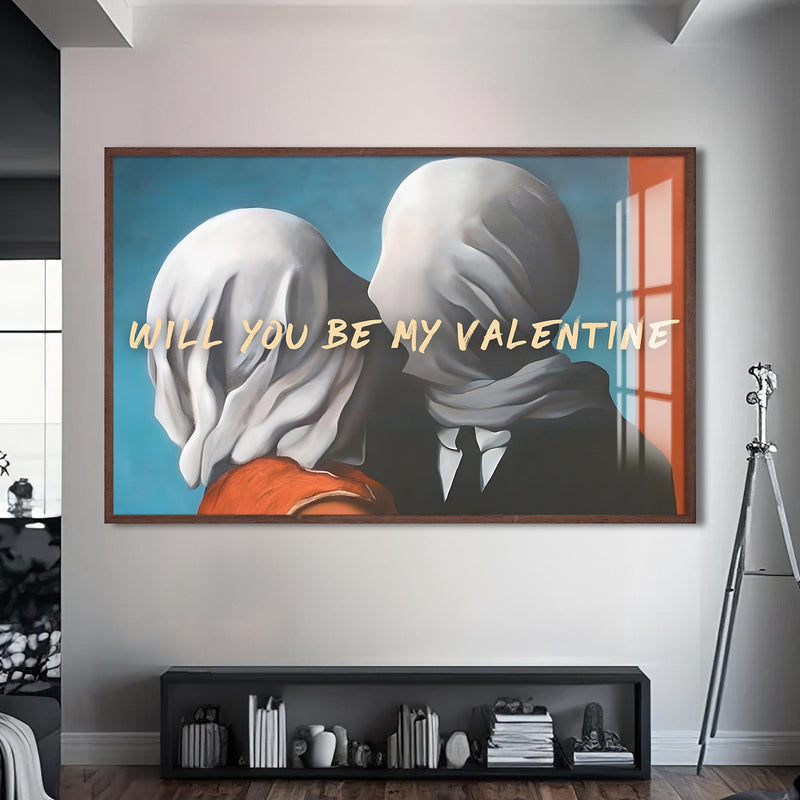 Will you be my valentine Cam tablo – Ceviz Çerçeveli Cam Tablo