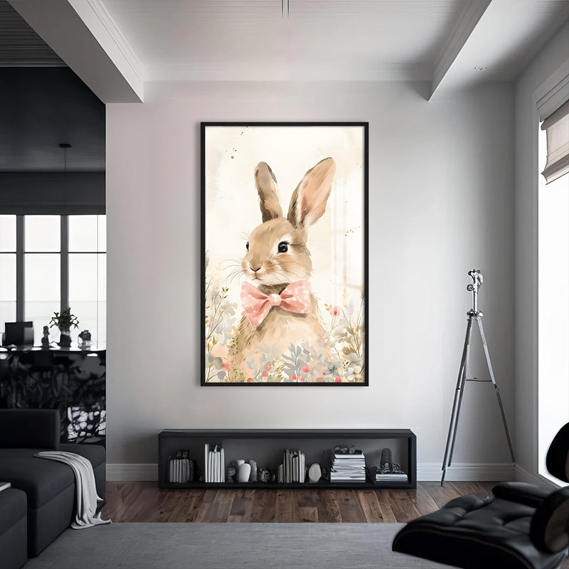 Blush Bunny Cam tablo – Siyah Çerçeveli Cam Tablo