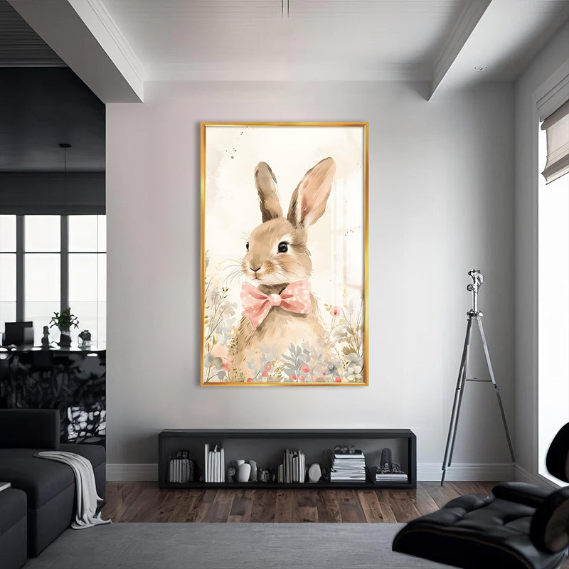 Blush Bunny Cam tablo – Altın Çerçeveli Cam Tablo