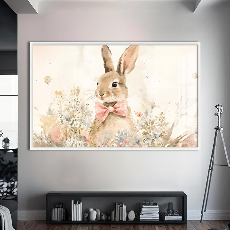 Blossom Bunny Cam tablo – Beyaz Çerçeveli Cam Tablo