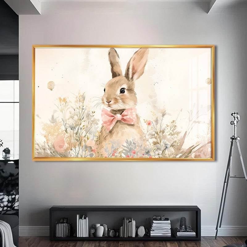 Blossom Bunny Cam tablo – Altın Çerçeveli Cam Tablo