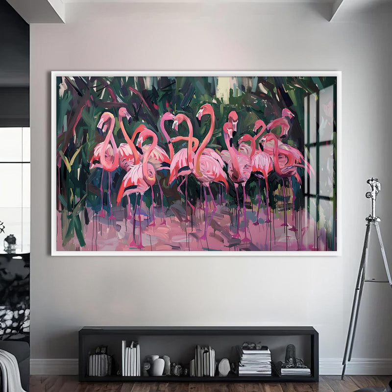 Pink Parade Cam tablo – Beyaz Çerçeveli Cam Tablo
