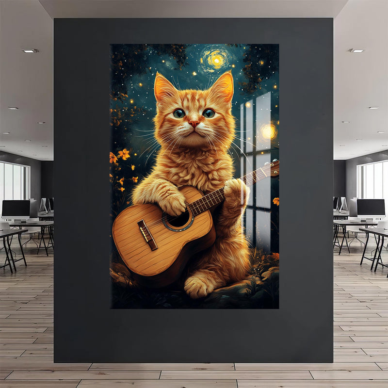 Müzisyen Kedi Cam Tablo – Cam Tablo