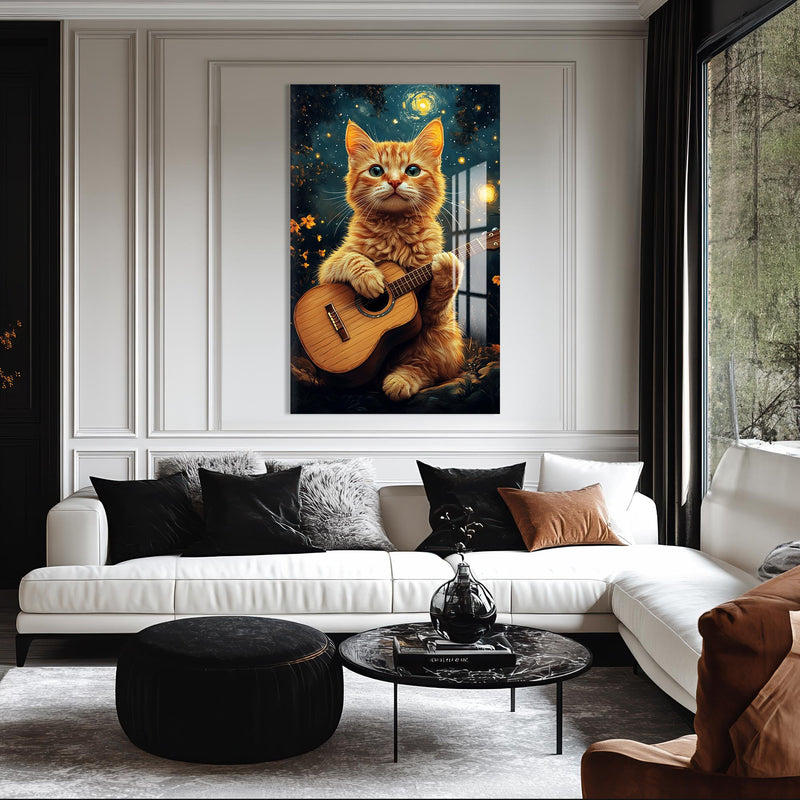 Müzisyen Kedi Cam Tablo – Cam Tablo