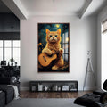Müzisyen Kedi Cam Tablo – Ceviz Çerçeveli Cam Tablo