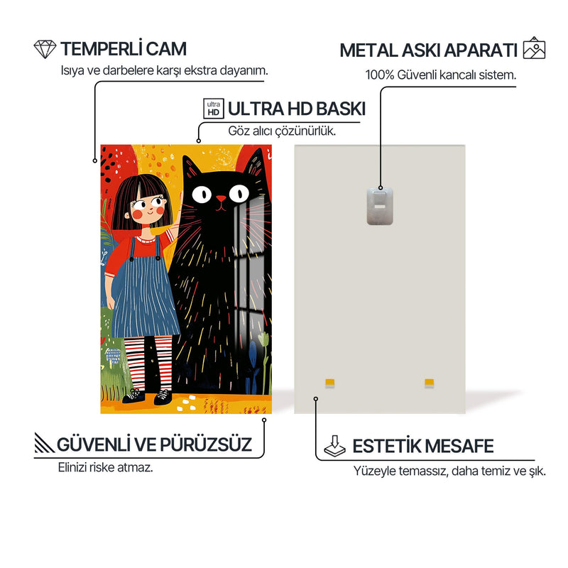 Küçük Kız&Kedi Cam Tablo – Cam Tablo