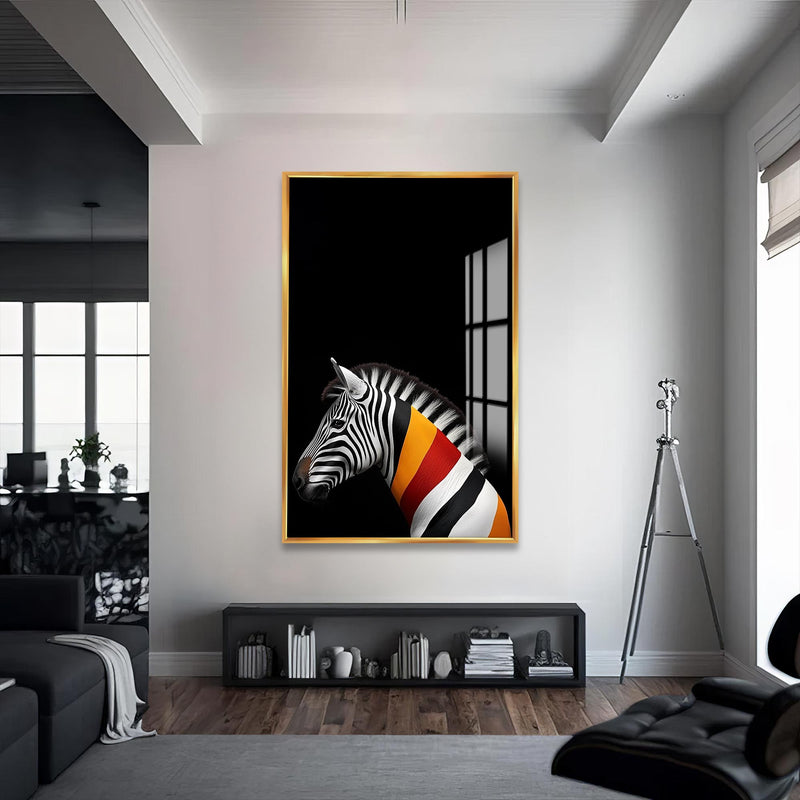 Üzgün Zebra Cam Tablo – Altın Çerçeveli Cam Tablo