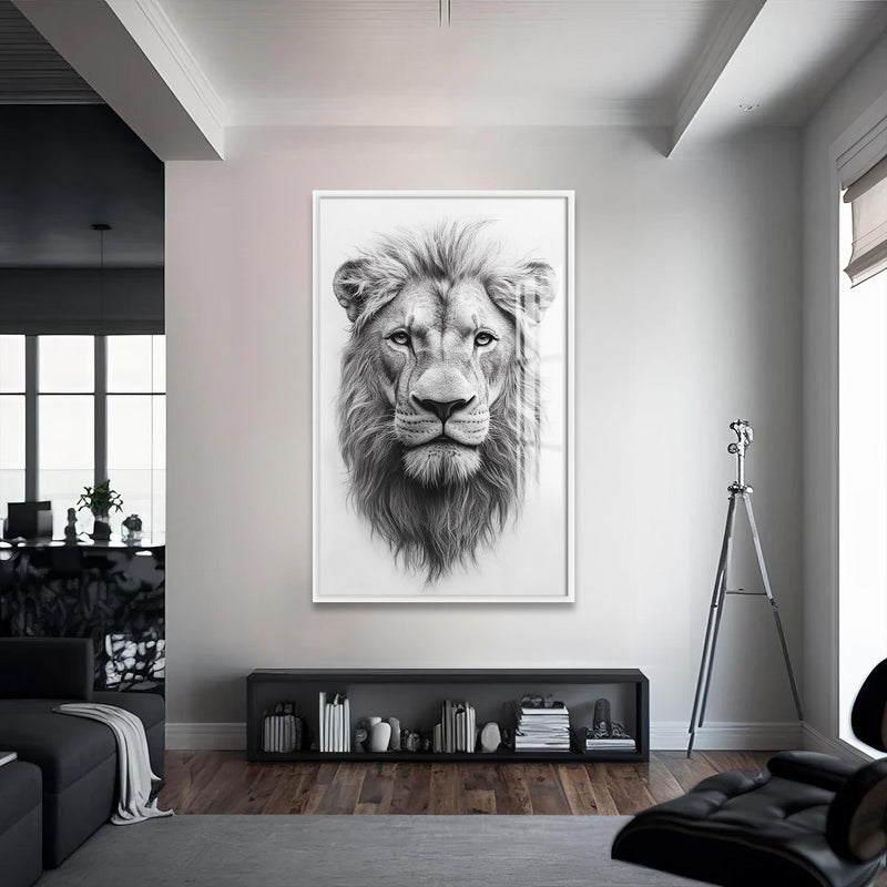 Aslan Portre  Cam Tablo – Beyaz Çerçeveli Cam Tablo