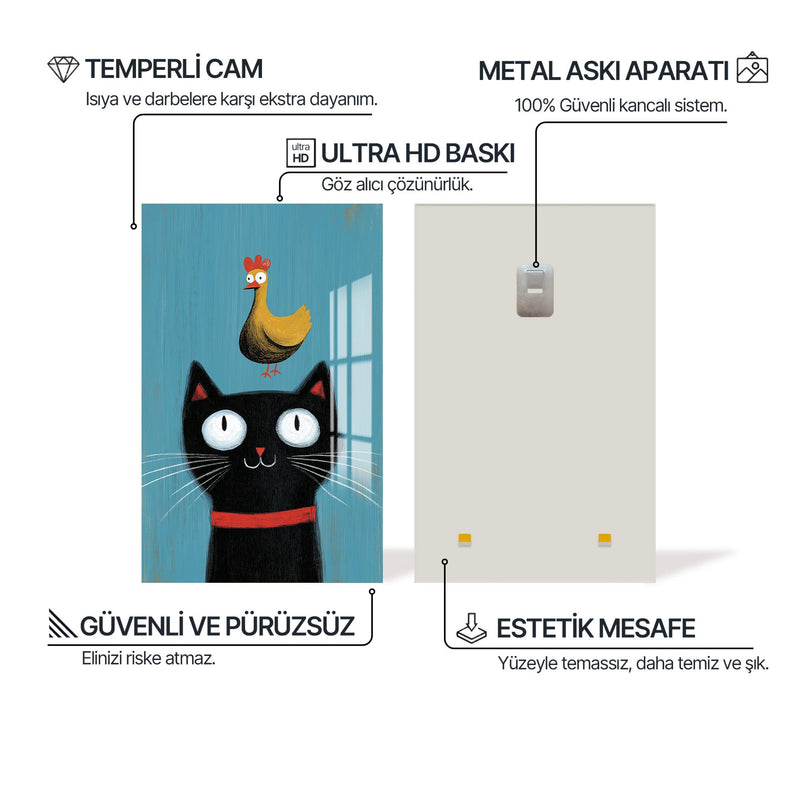 Kedinin Tavuk Arkadaşı Cam Tablo – Cam Tablo