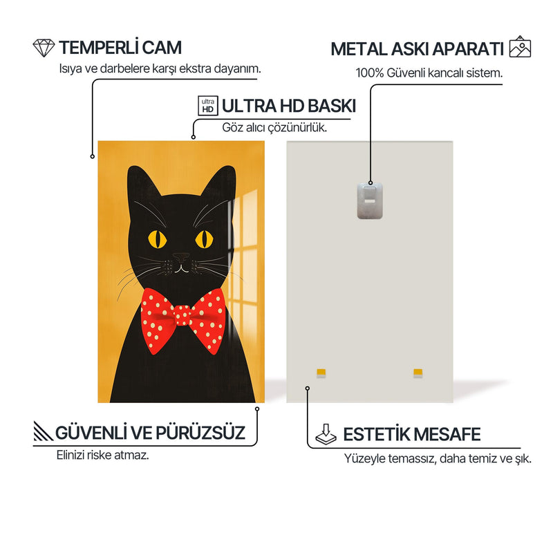 Papyonlu Kedi Cam Tablo – Cam Tablo