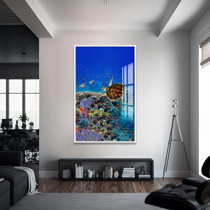 Caretta Caretta Cam Tablo – Beyaz Çerçeveli Cam Tablo
