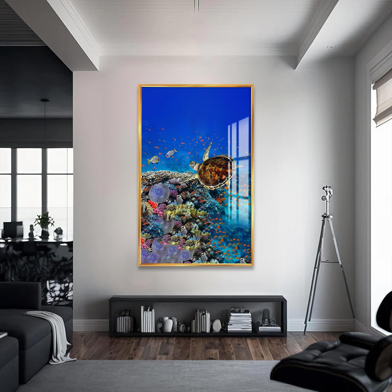 Caretta Caretta Cam Tablo – Altın Çerçeveli Cam Tablo