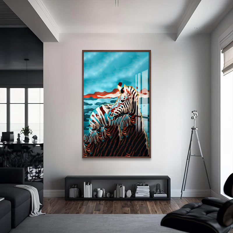 Sulu Boya Zebra Cam Tablo – Ceviz Çerçeveli Cam Tablo
