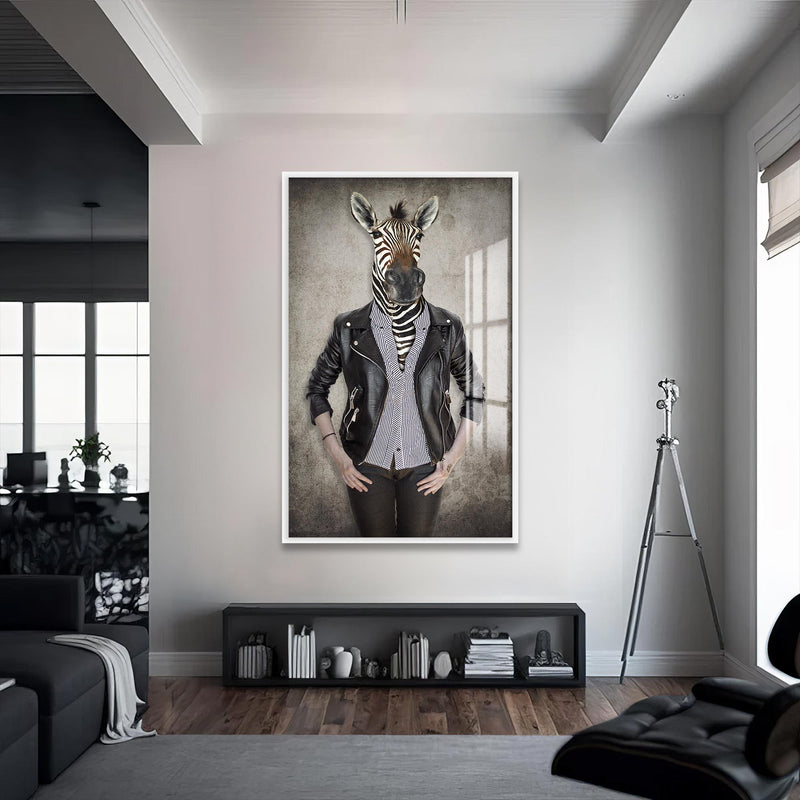 Zebra Kafa Cam Tablo – Beyaz Çerçeveli Cam Tablo