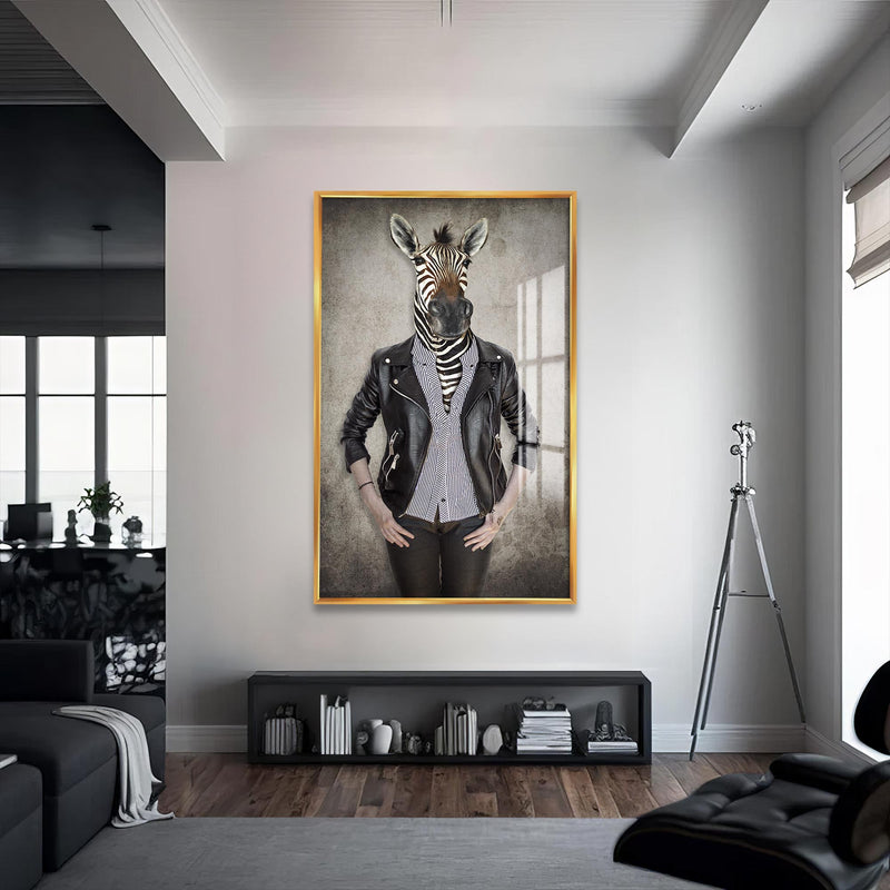 Zebra Kafa Cam Tablo – Altın Çerçeveli Cam Tablo