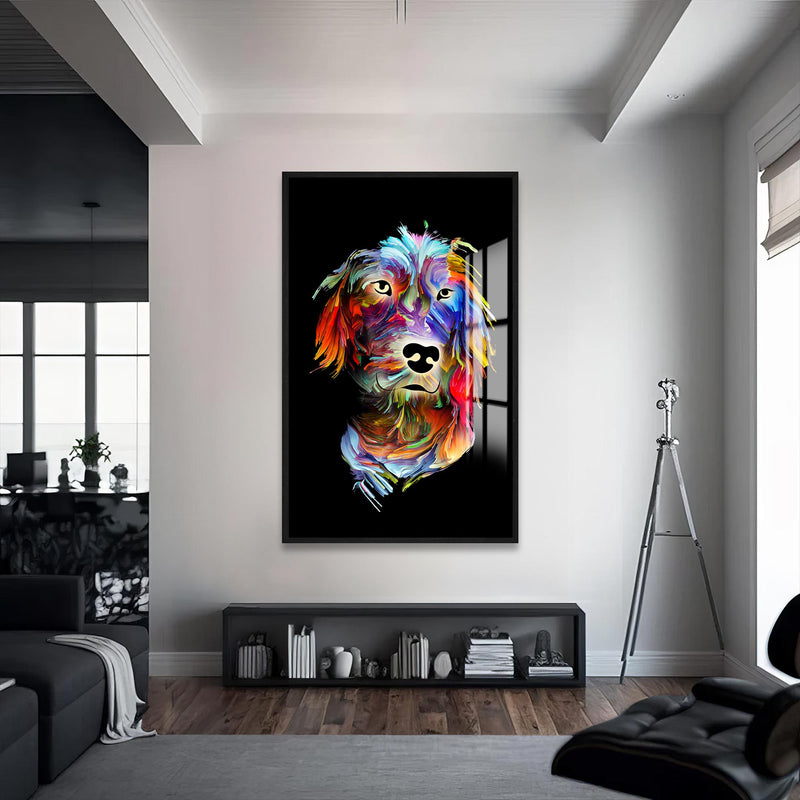 Rengarenk Retriever Cam Tablo – Siyah Çerçeveli Cam Tablo