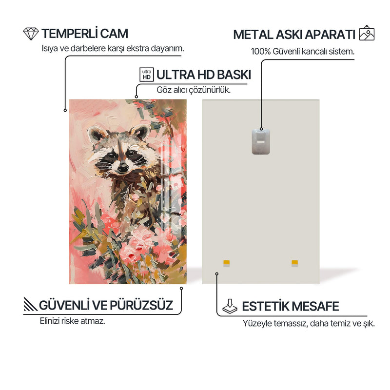 Floral Rakun Cam Tablo – Cam Tablo