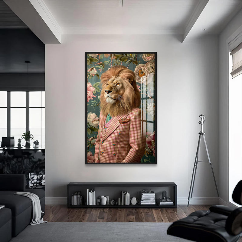 Modacı Aslan Cam Tablo – Siyah Çerçeveli Cam Tablo