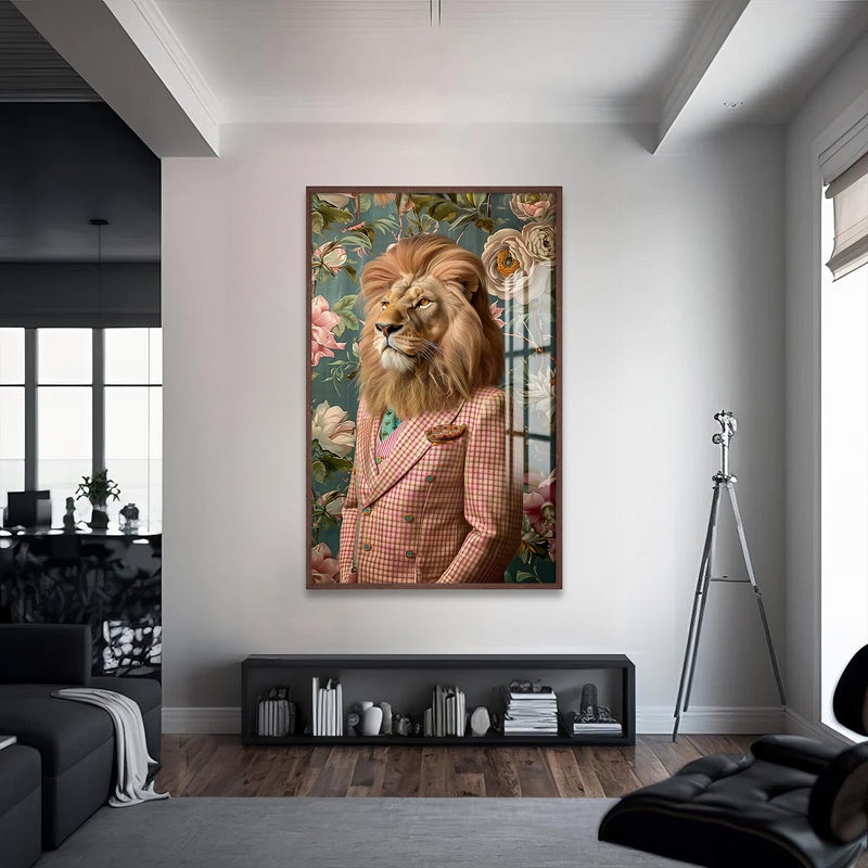 Modacı Aslan Cam Tablo – Ceviz Çerçeveli Cam Tablo