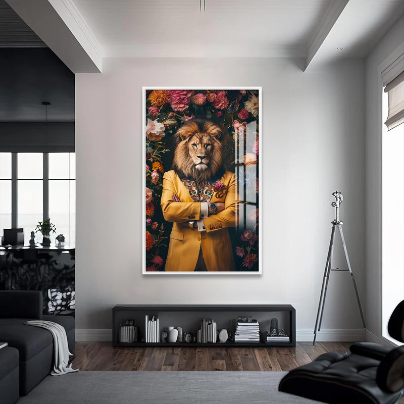 Kreatif Aslan Cam Tablo – Beyaz Çerçeveli Cam Tablo