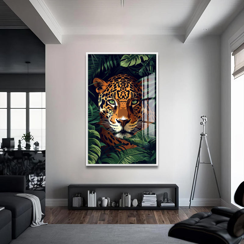 Vahşi Jaguar Cam Tablo – Beyaz Çerçeveli Cam Tablo