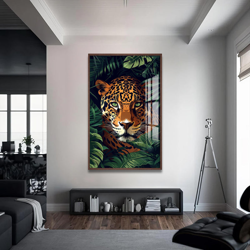Vahşi Jaguar Cam Tablo – Ceviz Çerçeveli Cam Tablo