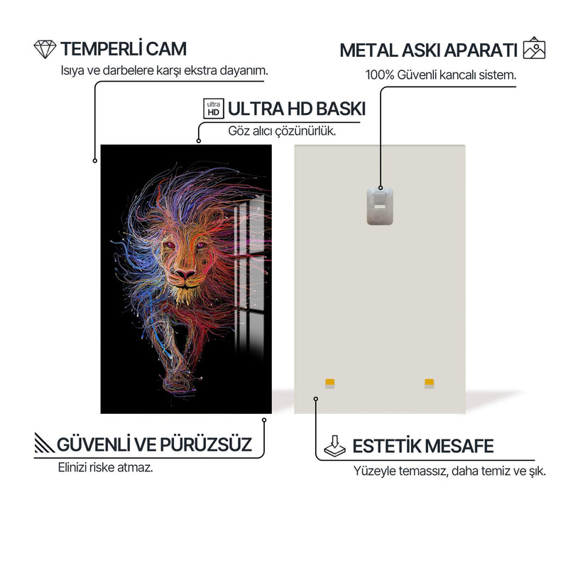 Çizgisel Aslan Cam Tablo – Cam Tablo
