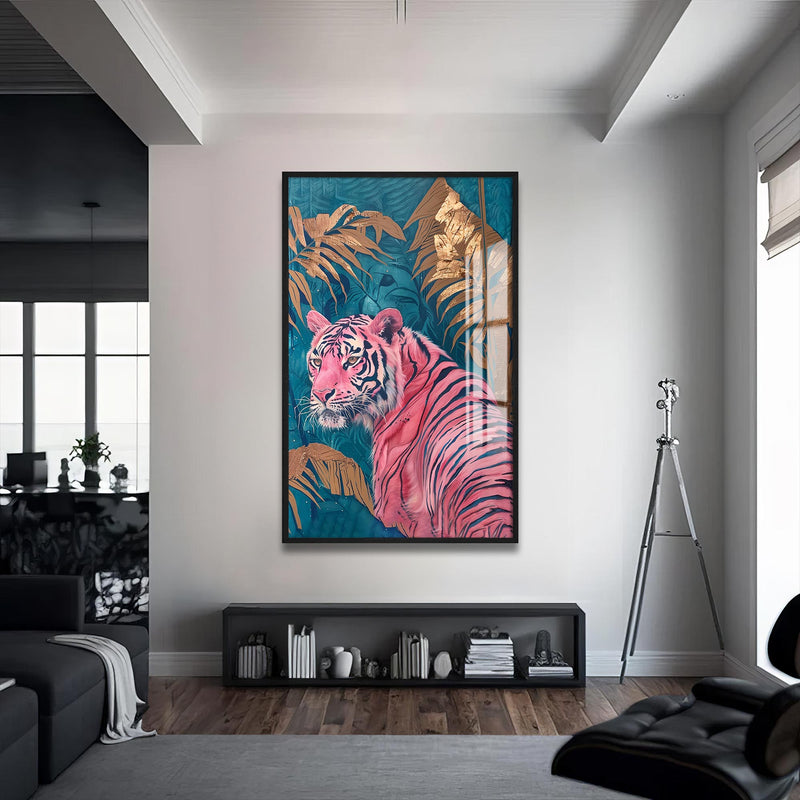 Pembe Kaplan Cam Tablo – Siyah Çerçeveli Cam Tablo