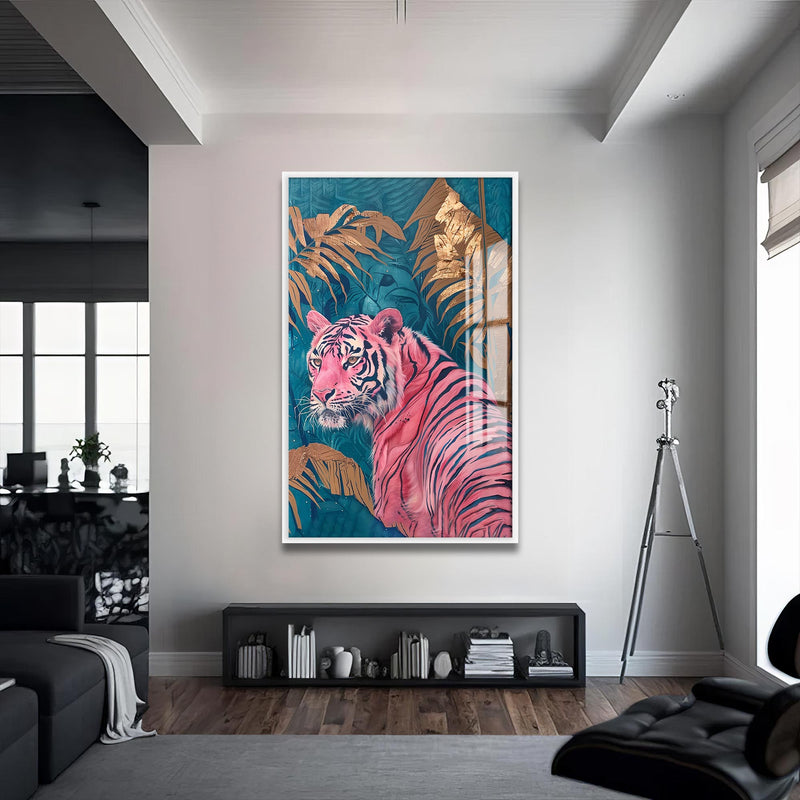 Pembe Kaplan Cam Tablo – Beyaz Çerçeveli Cam Tablo