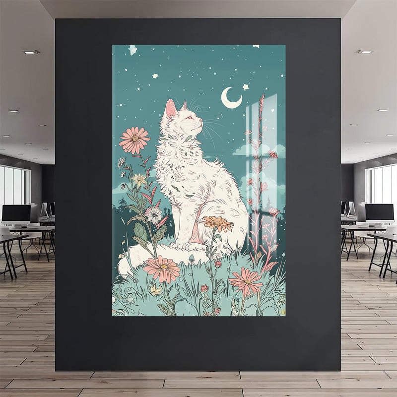 Ay Işığında Kedi Cam Tablo – Cam Tablo